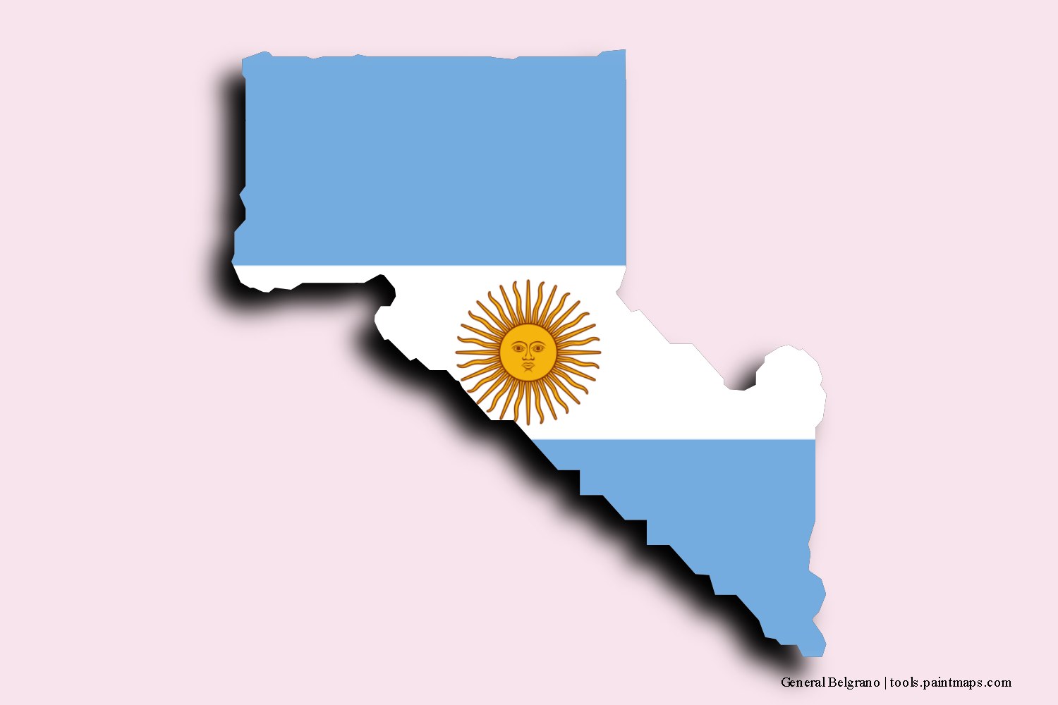 flag map of General Belgrano with 3D shadow effect