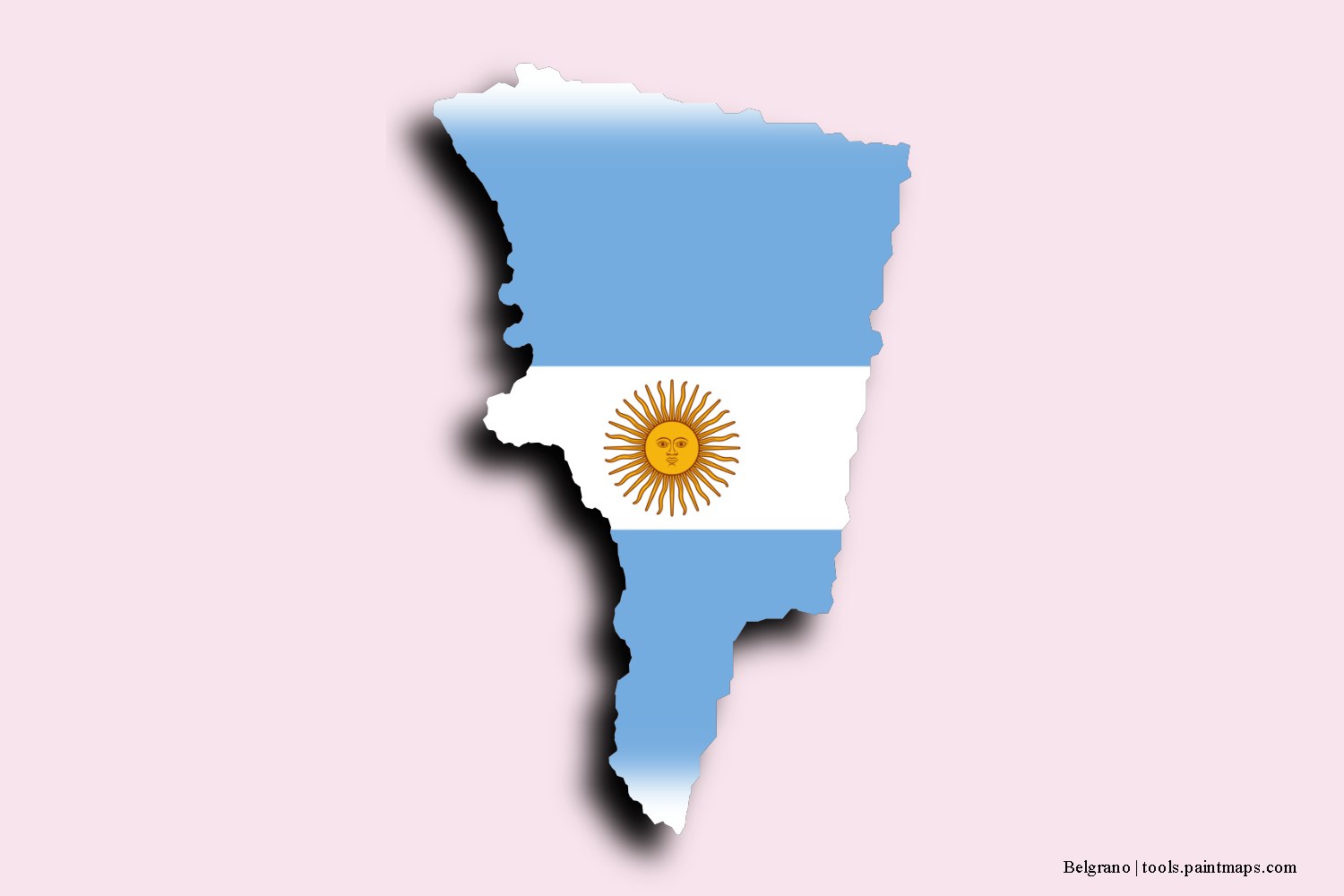 Mapa de la bandera de Belgrano con efecto de sombra 3D