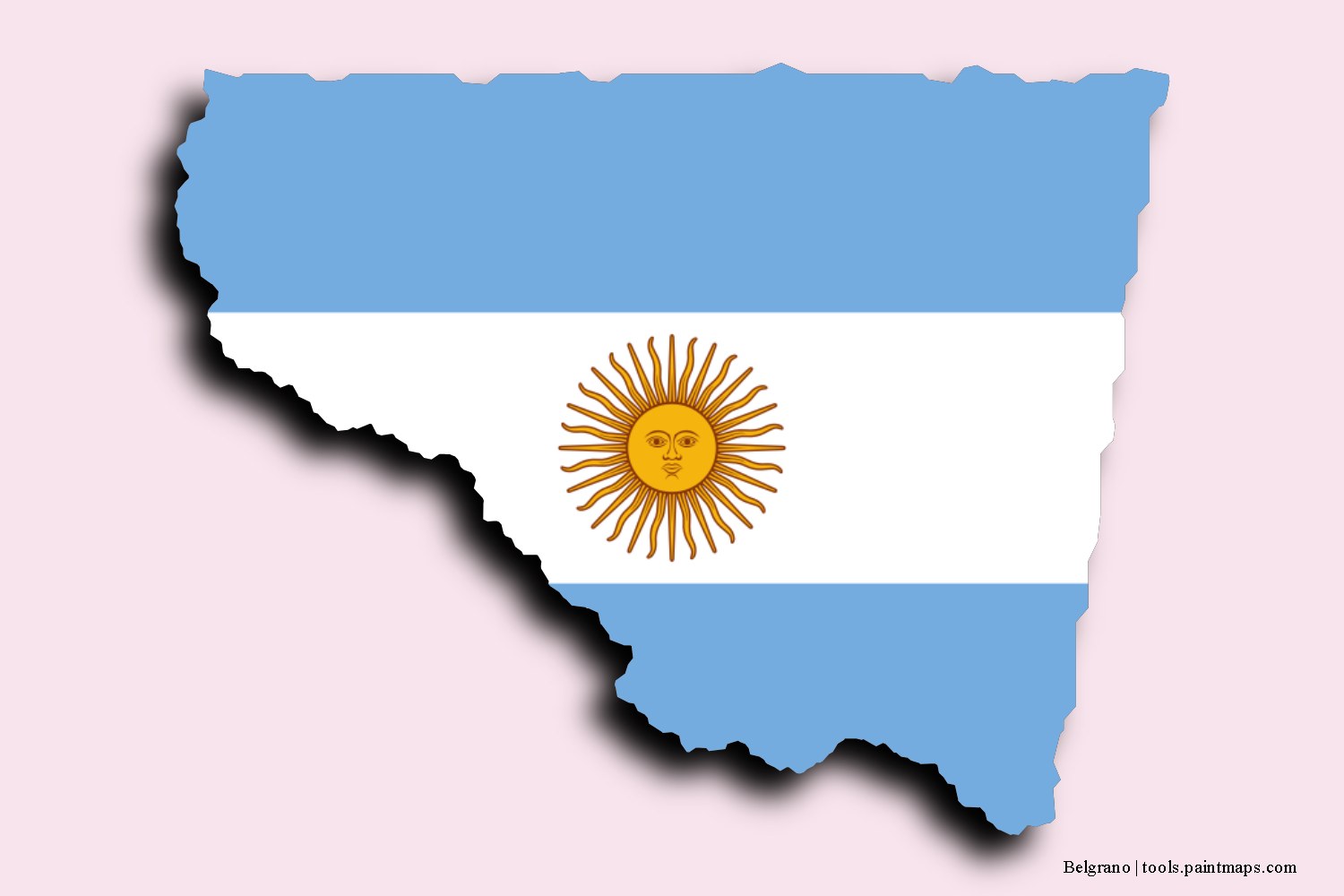 Mapa de la bandera de Belgrano con efecto de sombra 3D