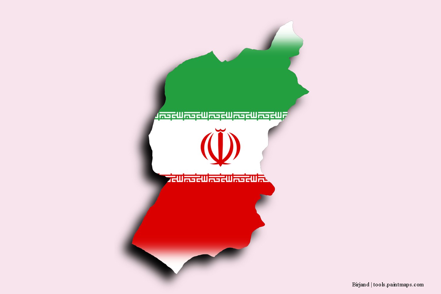 flag map of Birjand with 3D shadow effect