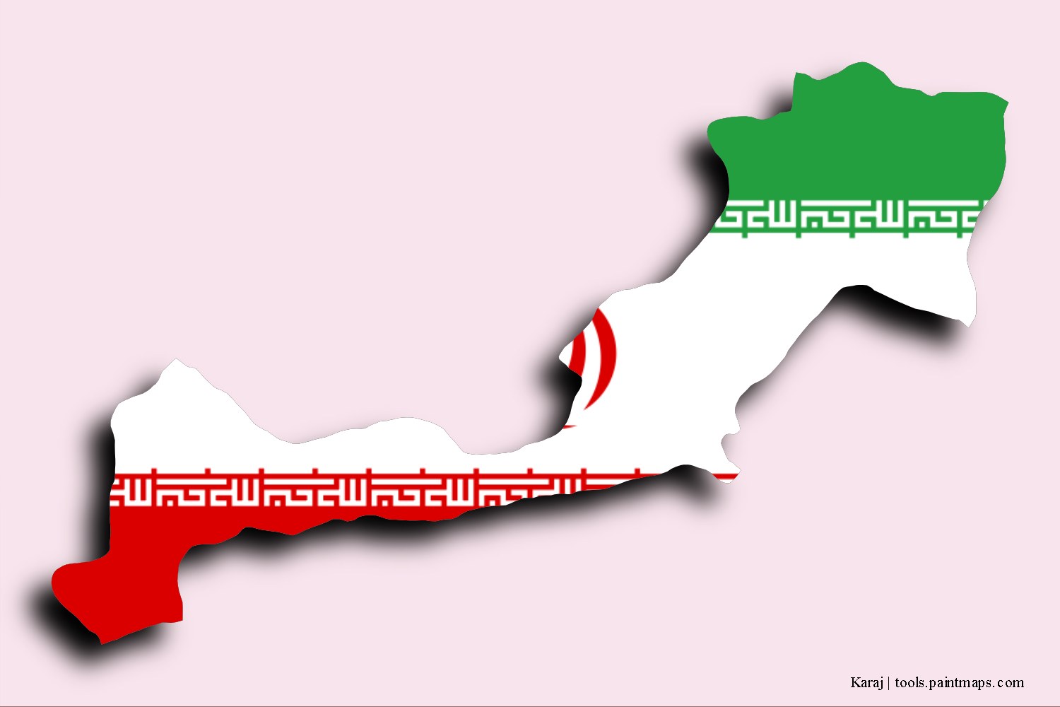 flag map of Karaj with 3D shadow effect