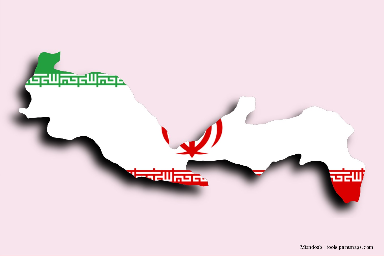 flag map of Miyandoab with 3D shadow effect