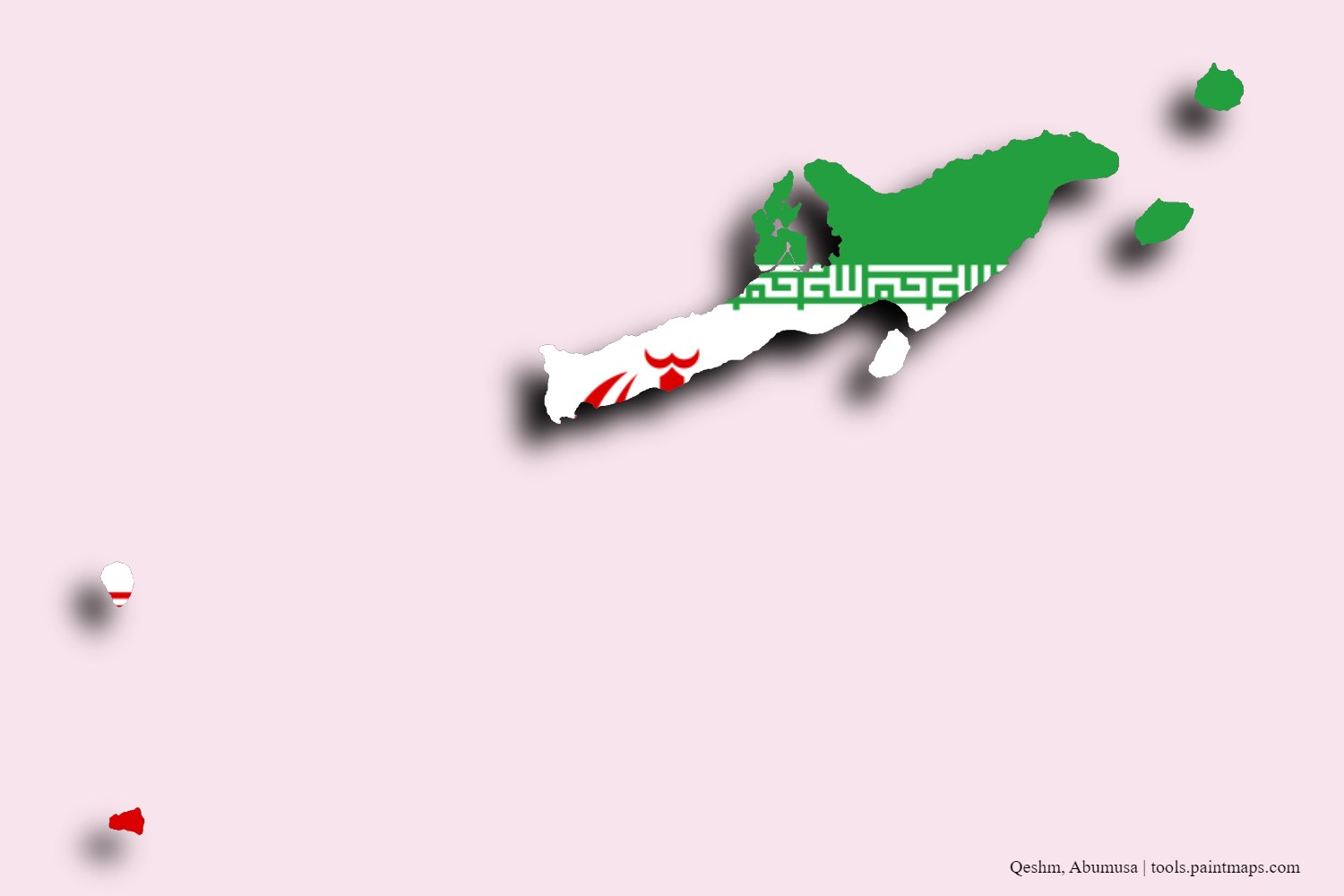 flag map of Qeshm with 3D shadow effect