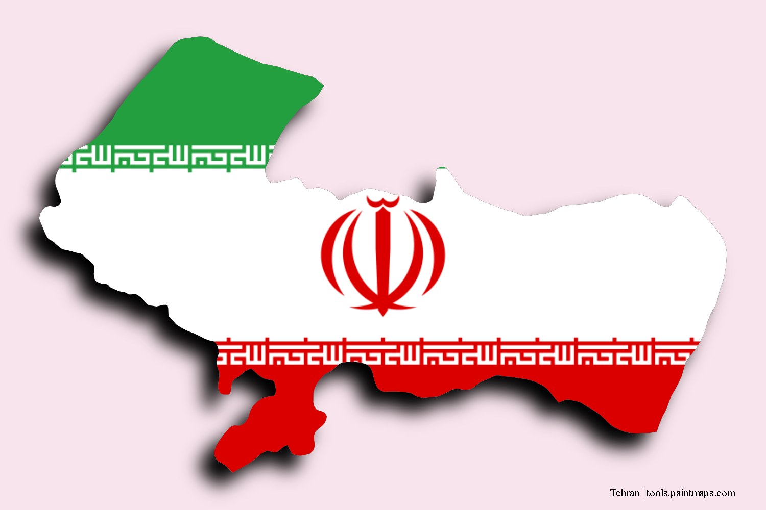 flag map of Tehran with 3D shadow effect