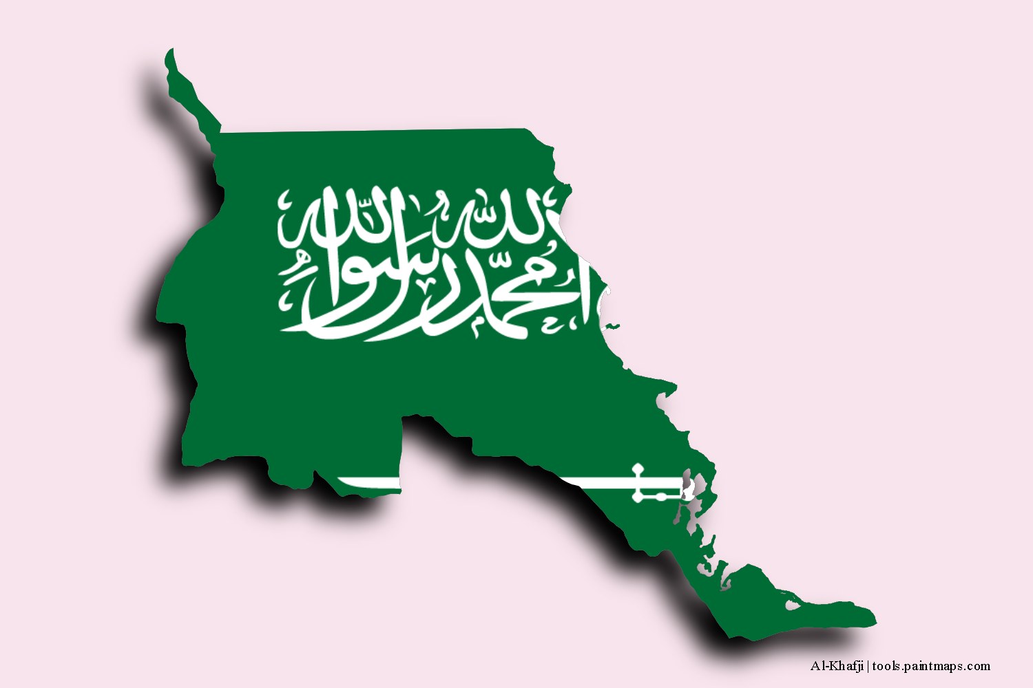 flag map of Al-Khafji with 3D shadow effect