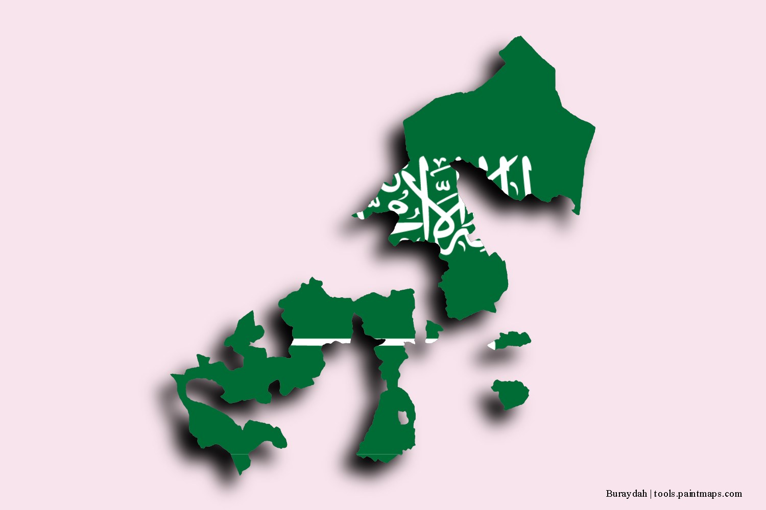 flag map of Buraydah with 3D shadow effect