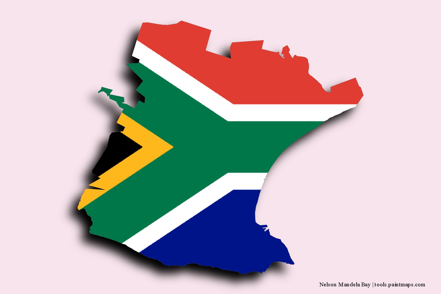 flag map of Nelson Mandela Bay with 3D shadow effect