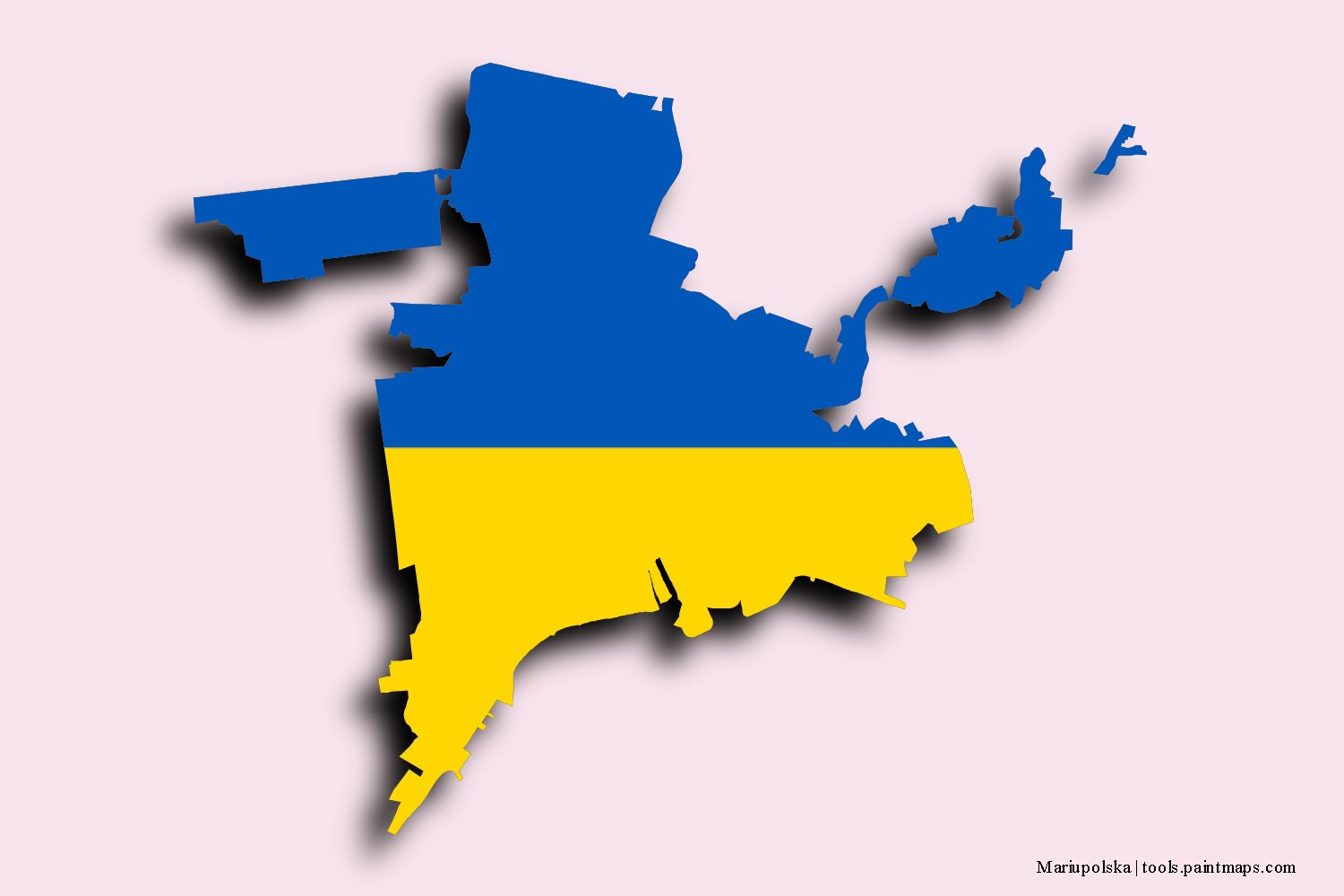 flag map of Mariupol's'ka with 3D shadow effect