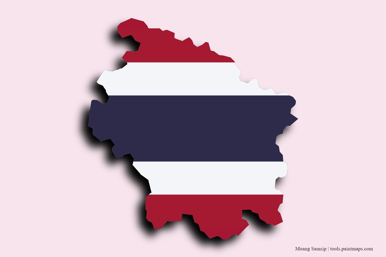 flag map of Muang Sam Sip with 3D shadow effect