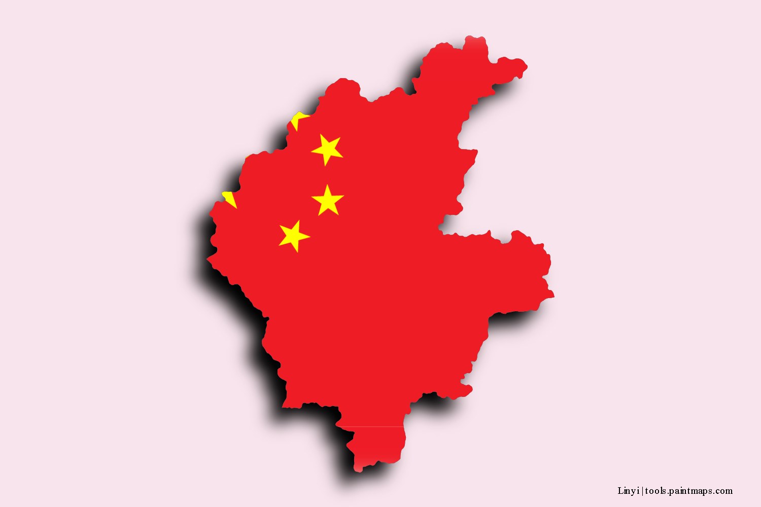 flag map of Linyi with 3D shadow effect