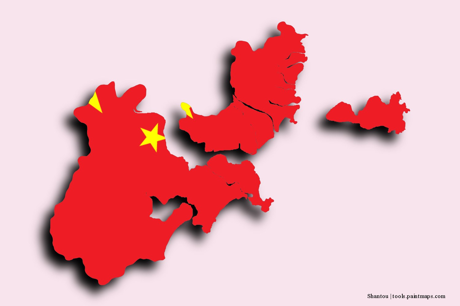 flag map of Shantou with 3D shadow effect