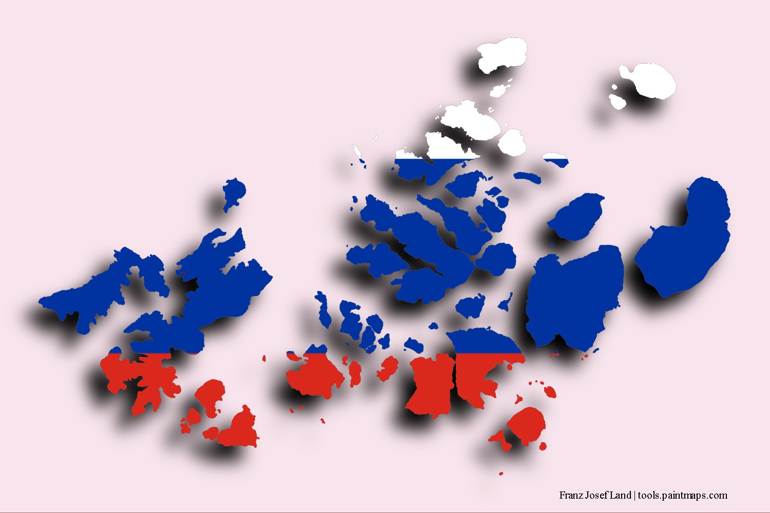 flag map of Franz Josef Land with 3D shadow effect