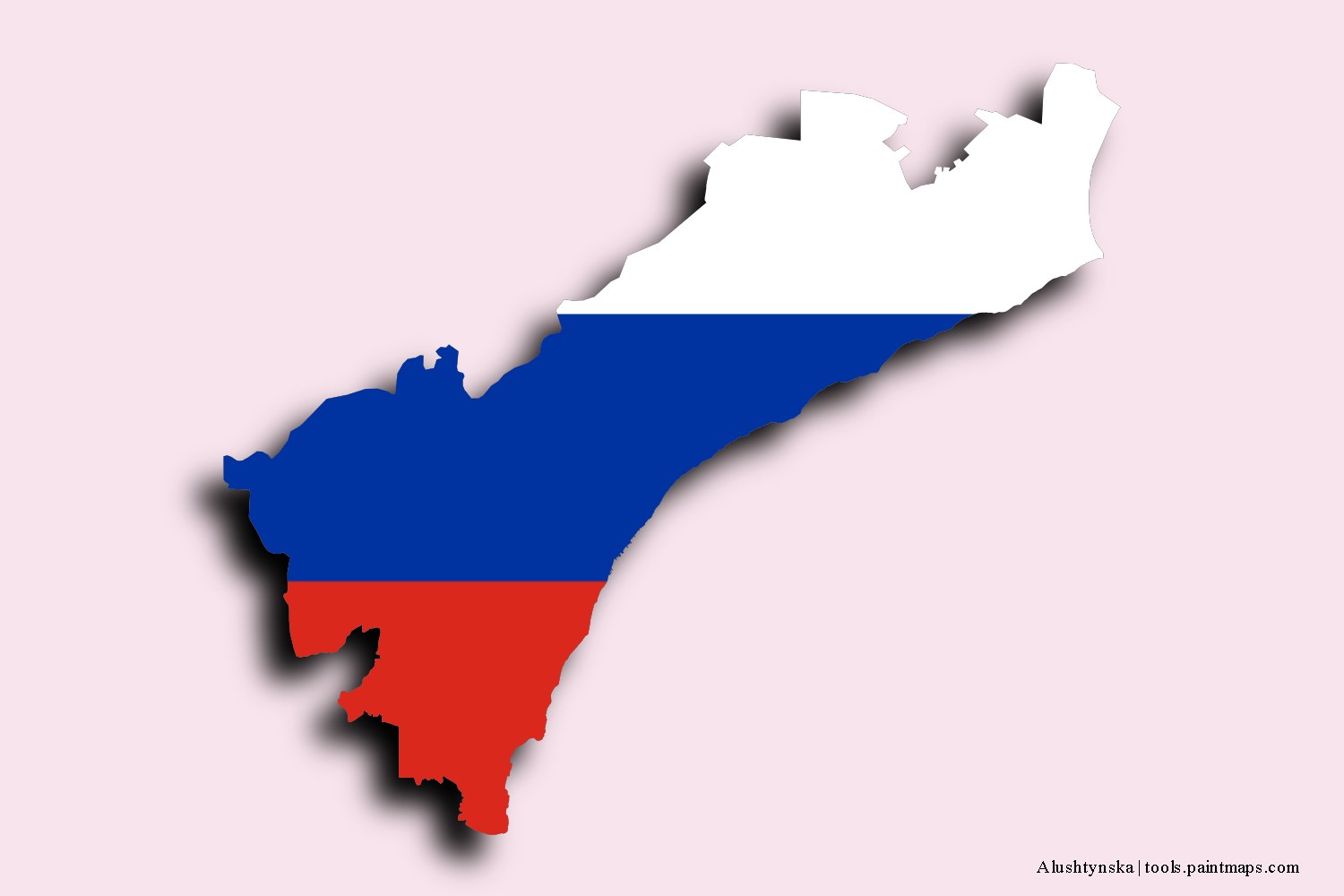 flag map of Alushtynska with 3D shadow effect