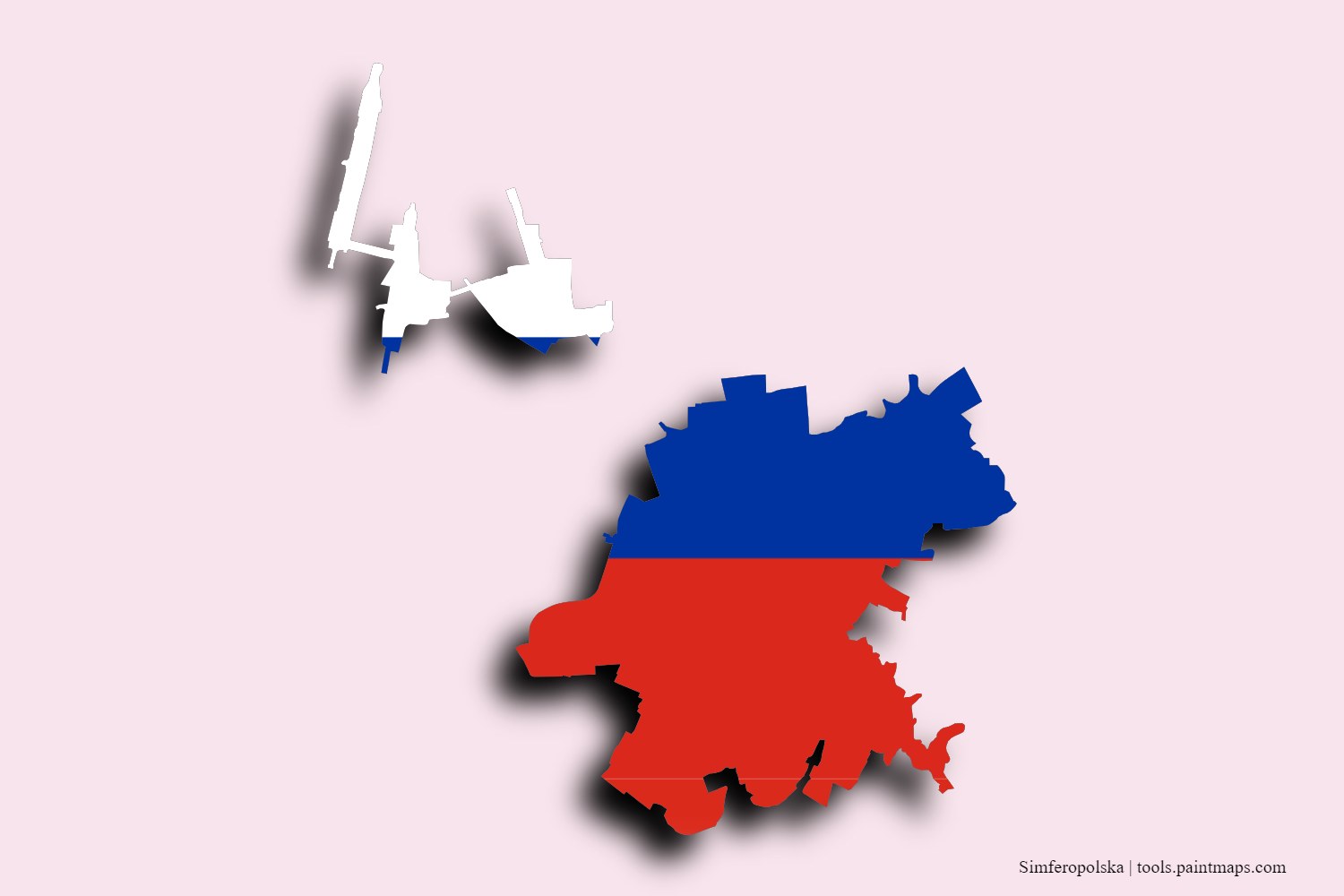 flag map of Simferopolska with 3D shadow effect