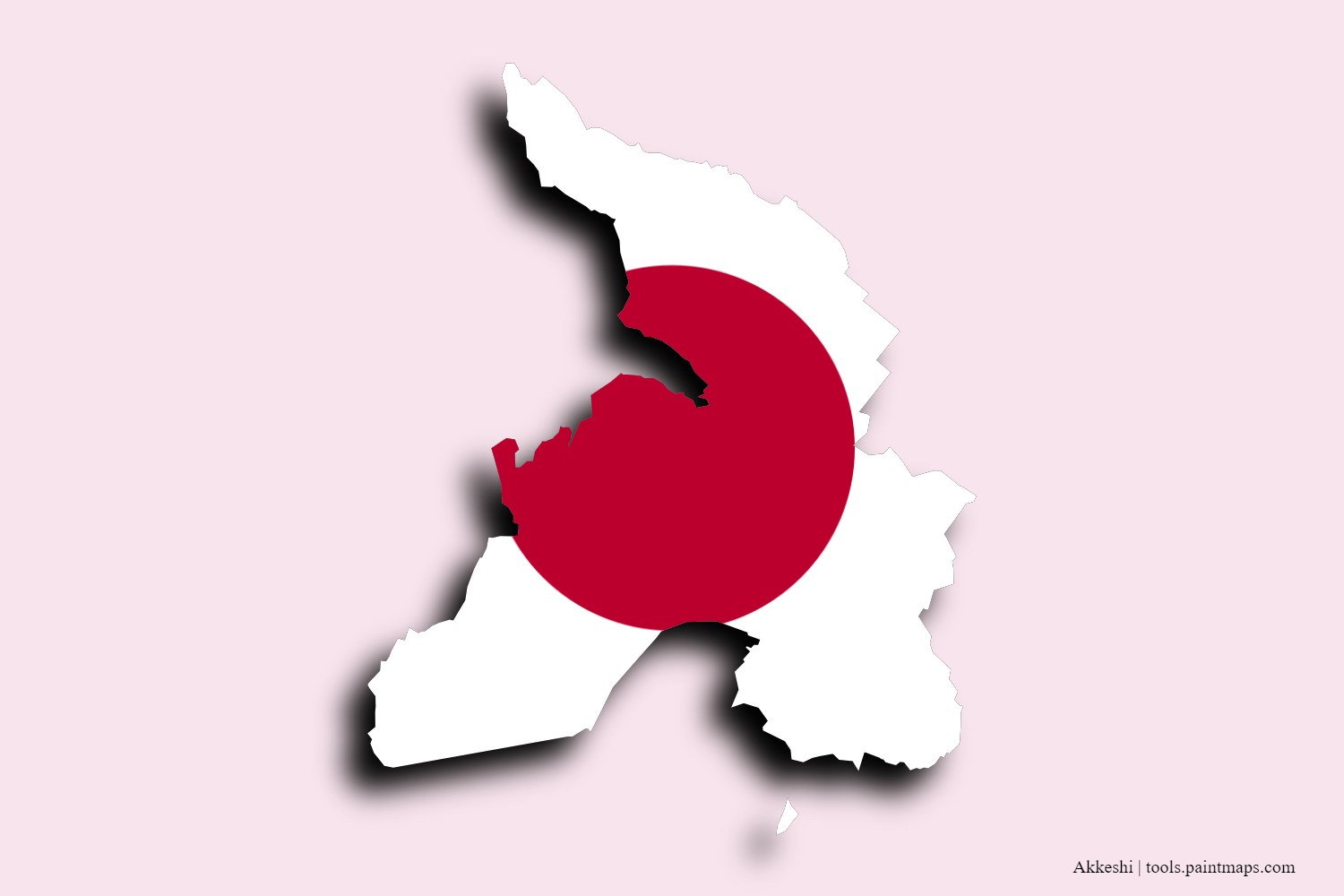 flag map of Akkeshi with 3D shadow effect