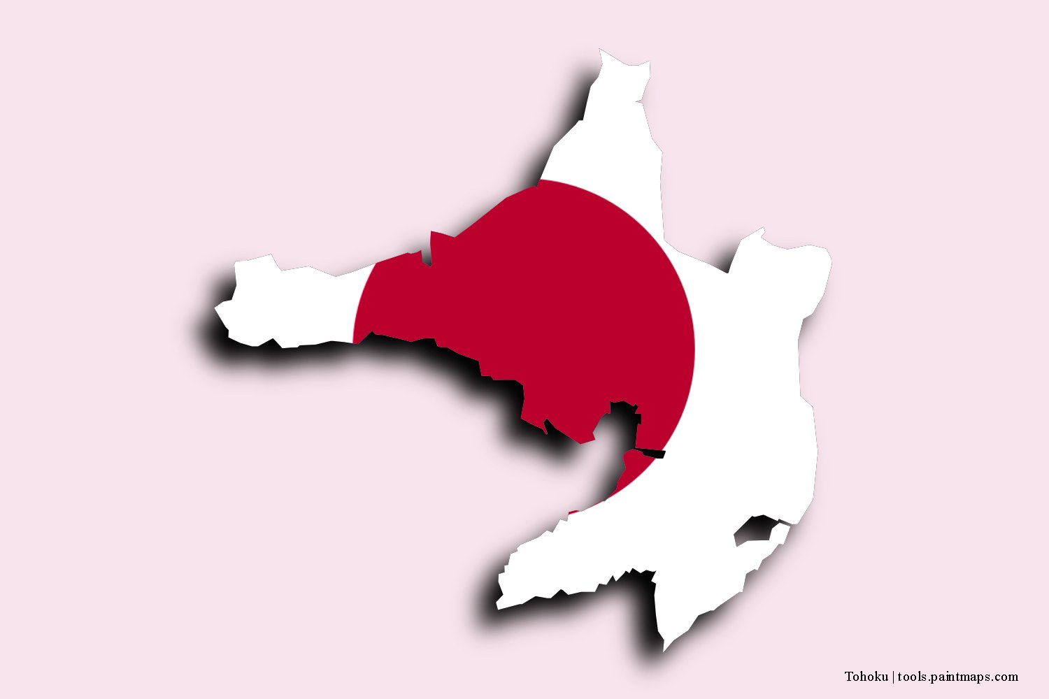 flag map of Tohoku with 3D shadow effect