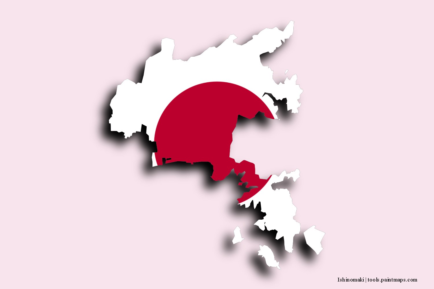 flag map of Ishinomaki with 3D shadow effect