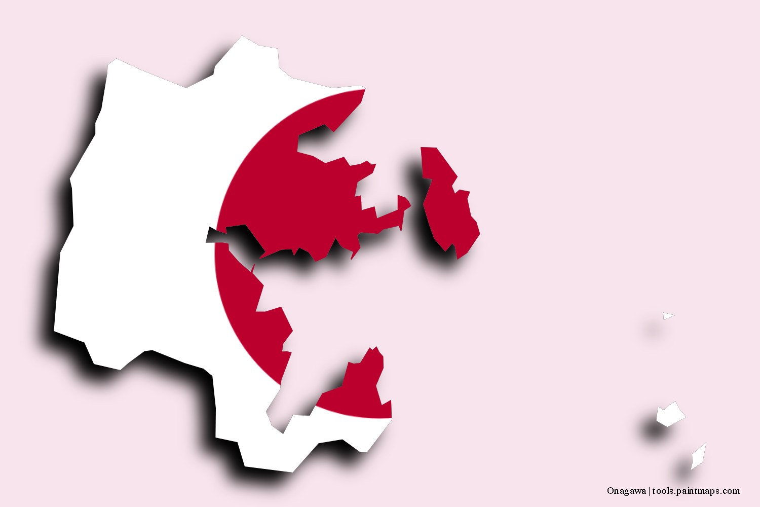 flag map of Onagawa with 3D shadow effect