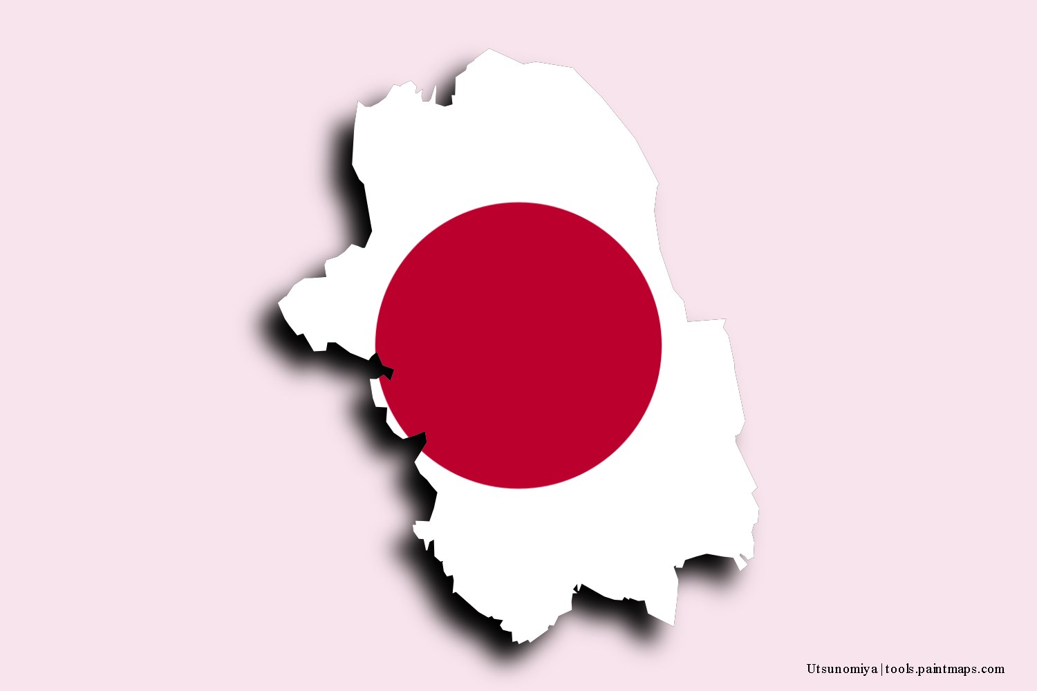 flag map of Utsunomiya with 3D shadow effect