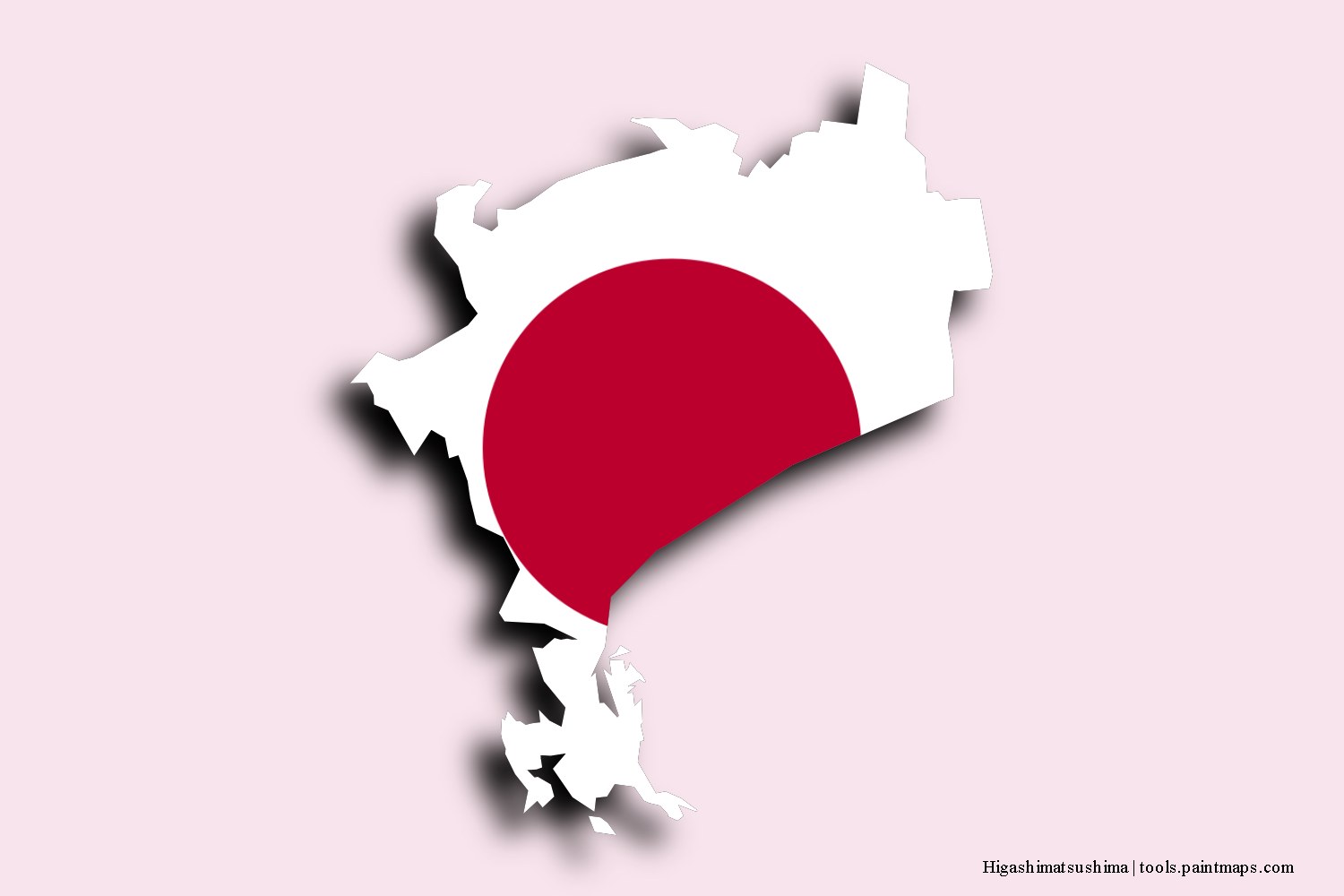 flag map of Higashimatsushima with 3D shadow effect