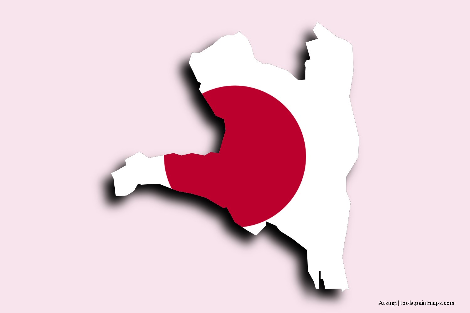 flag map of Atsugi with 3D shadow effect