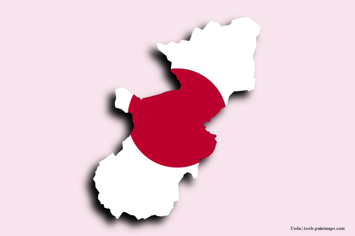 flag map of Ueda with 3D shadow effect