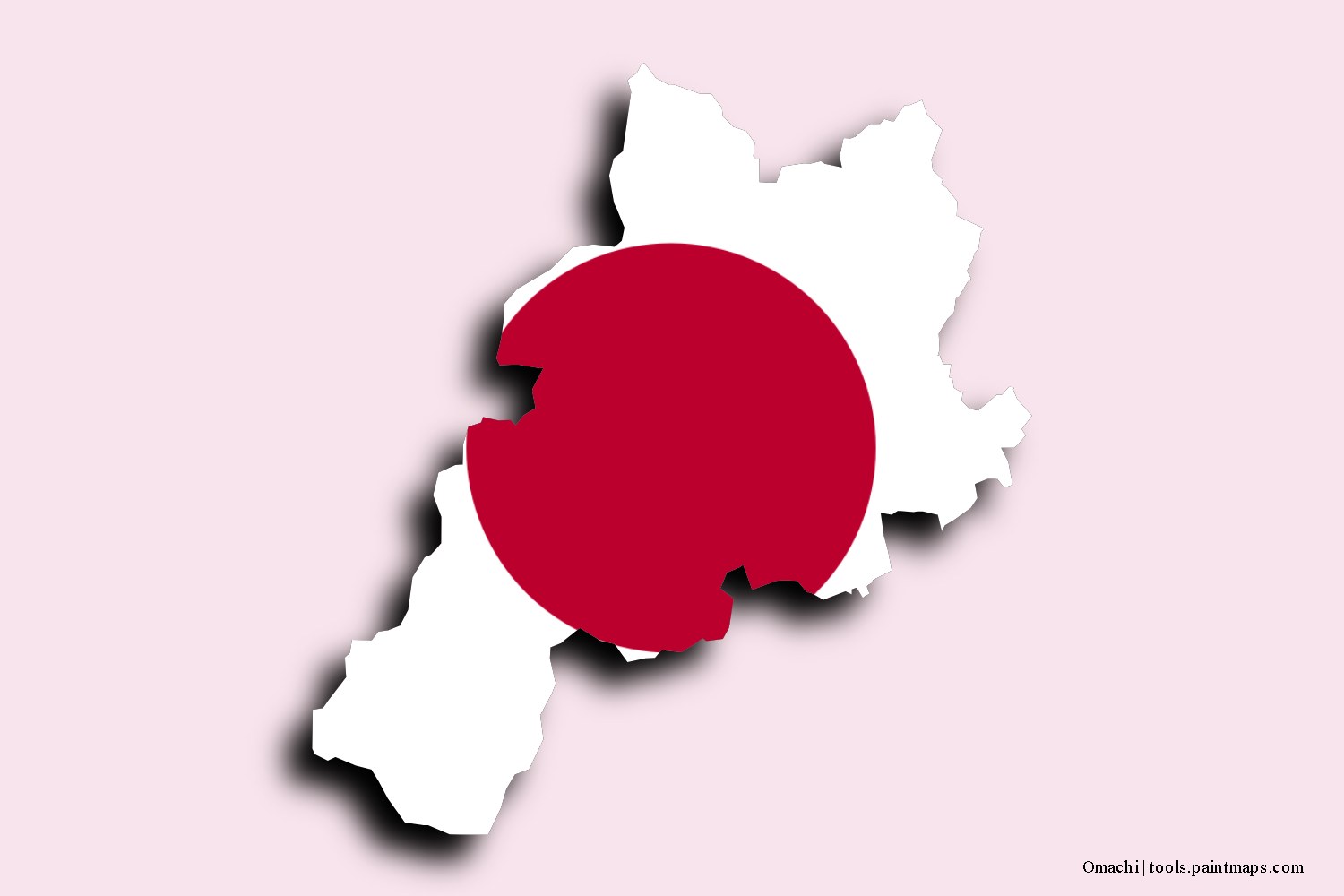 flag map of Omachi with 3D shadow effect