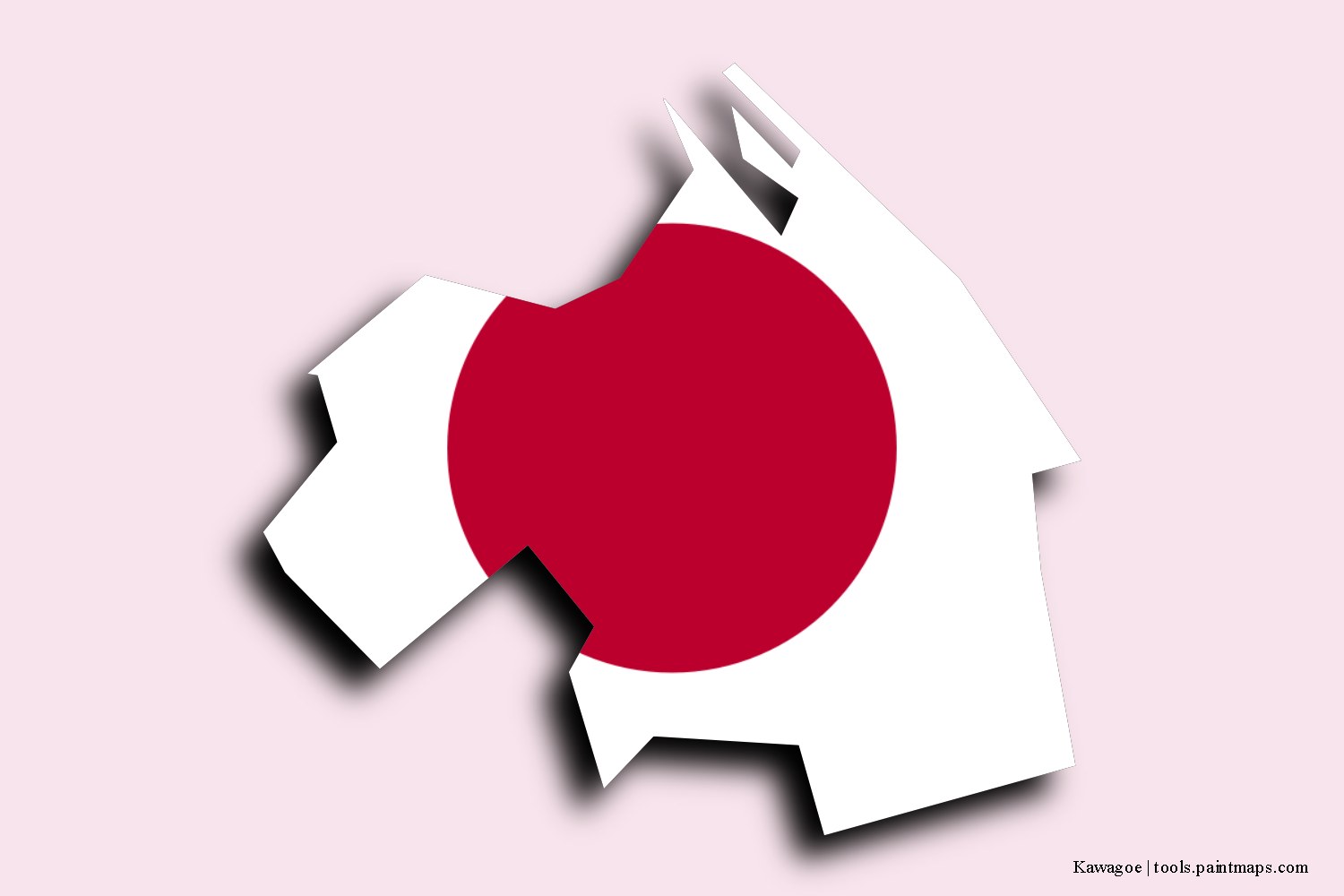 flag map of Kawagoe with 3D shadow effect