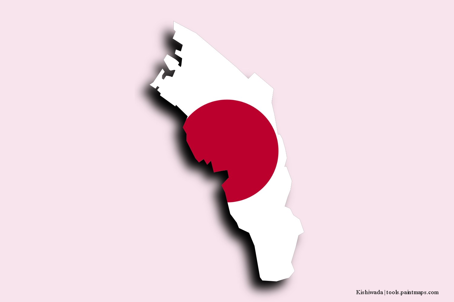 flag map of Kishiwada with 3D shadow effect