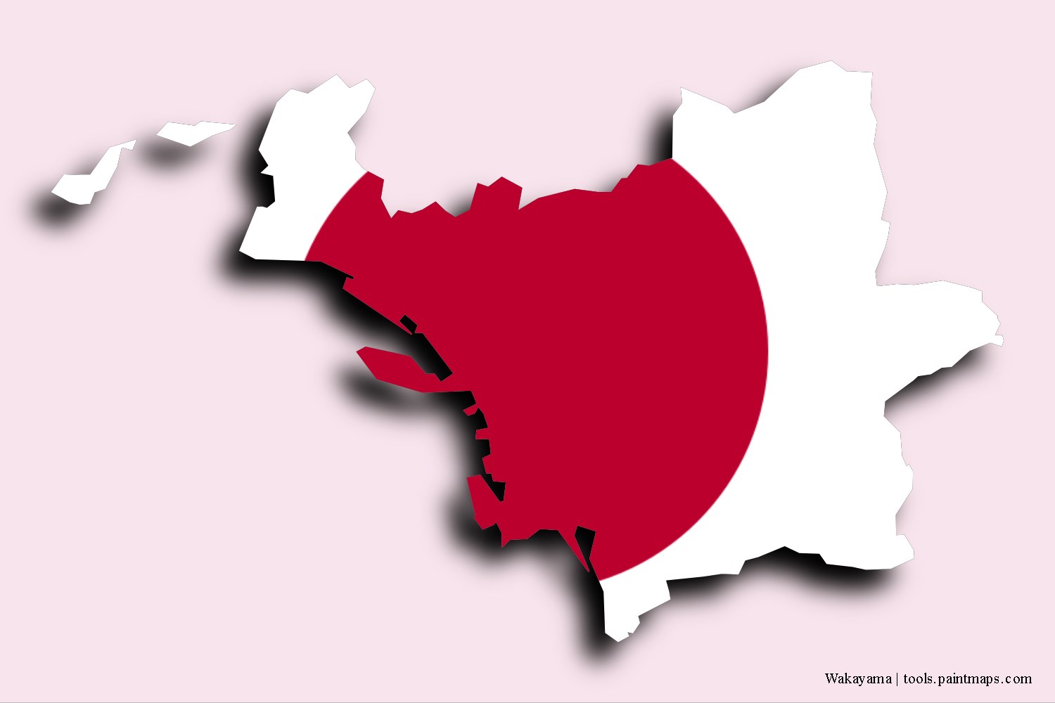 flag map of Wakayama with 3D shadow effect