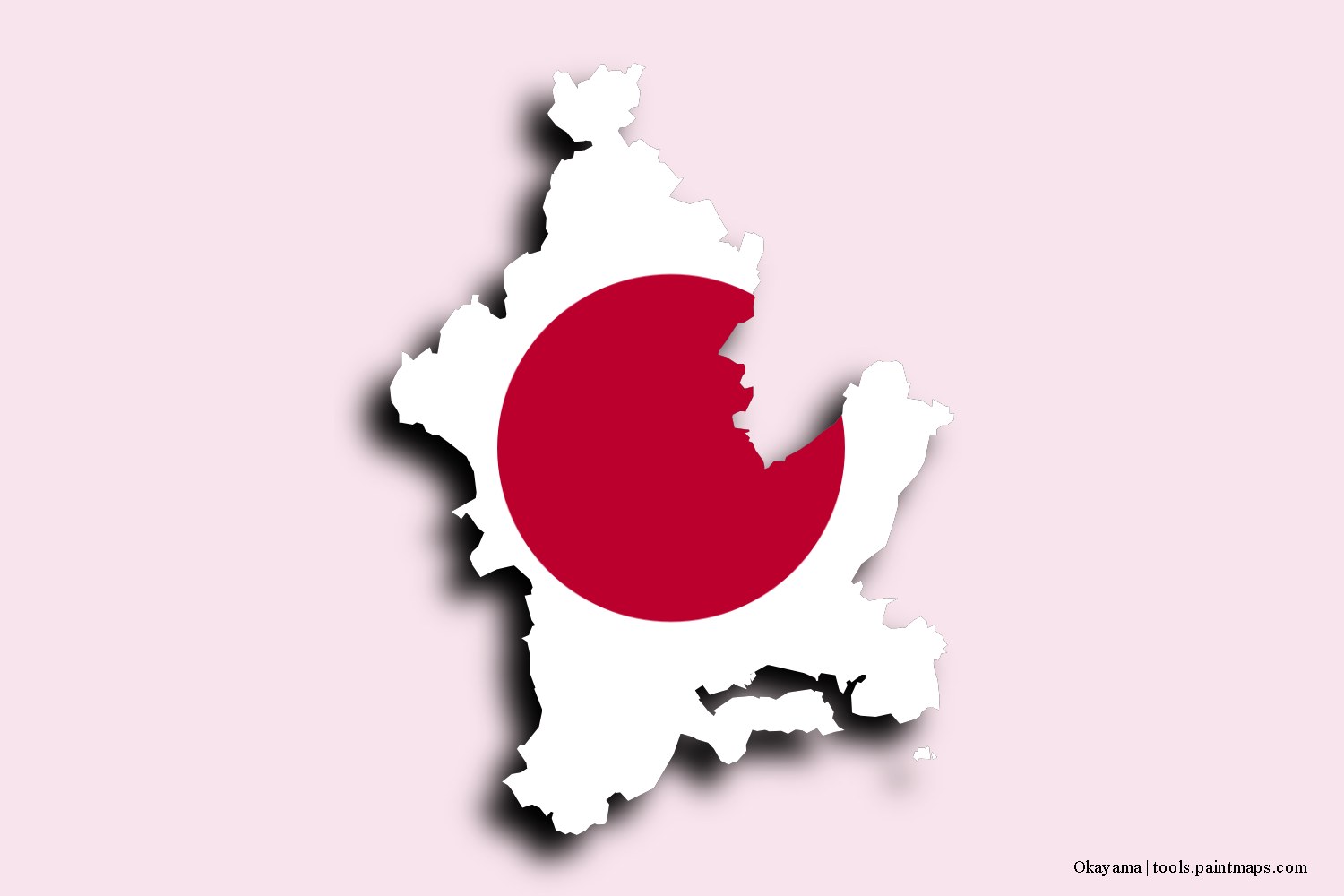 flag map of Okayama with 3D shadow effect