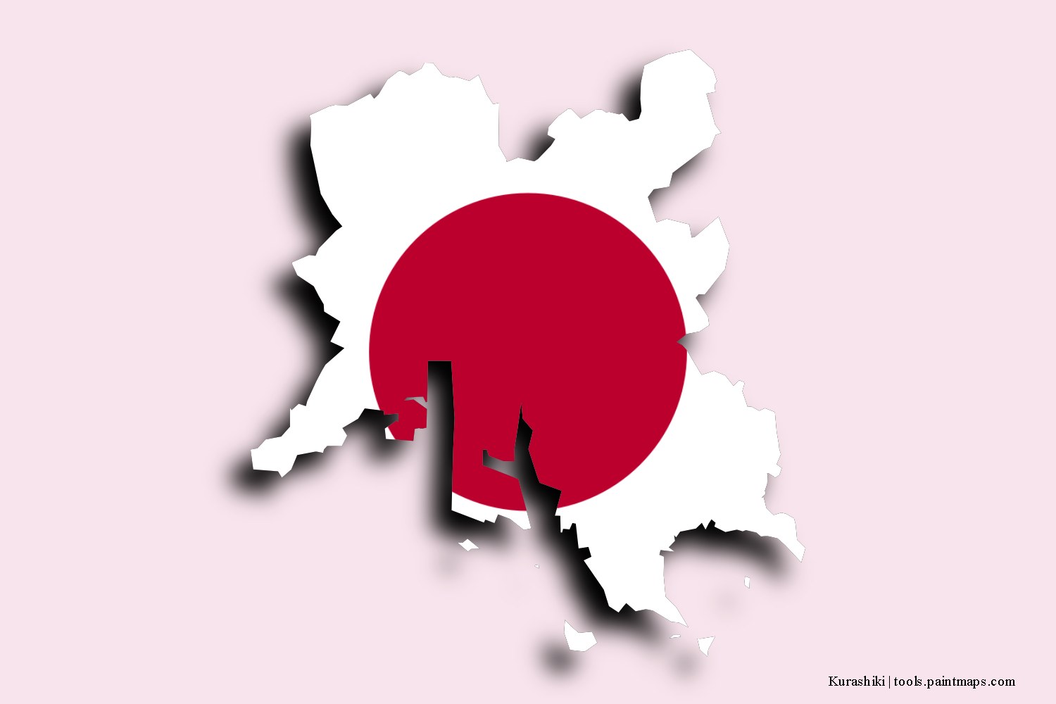 flag map of Kurashiki with 3D shadow effect