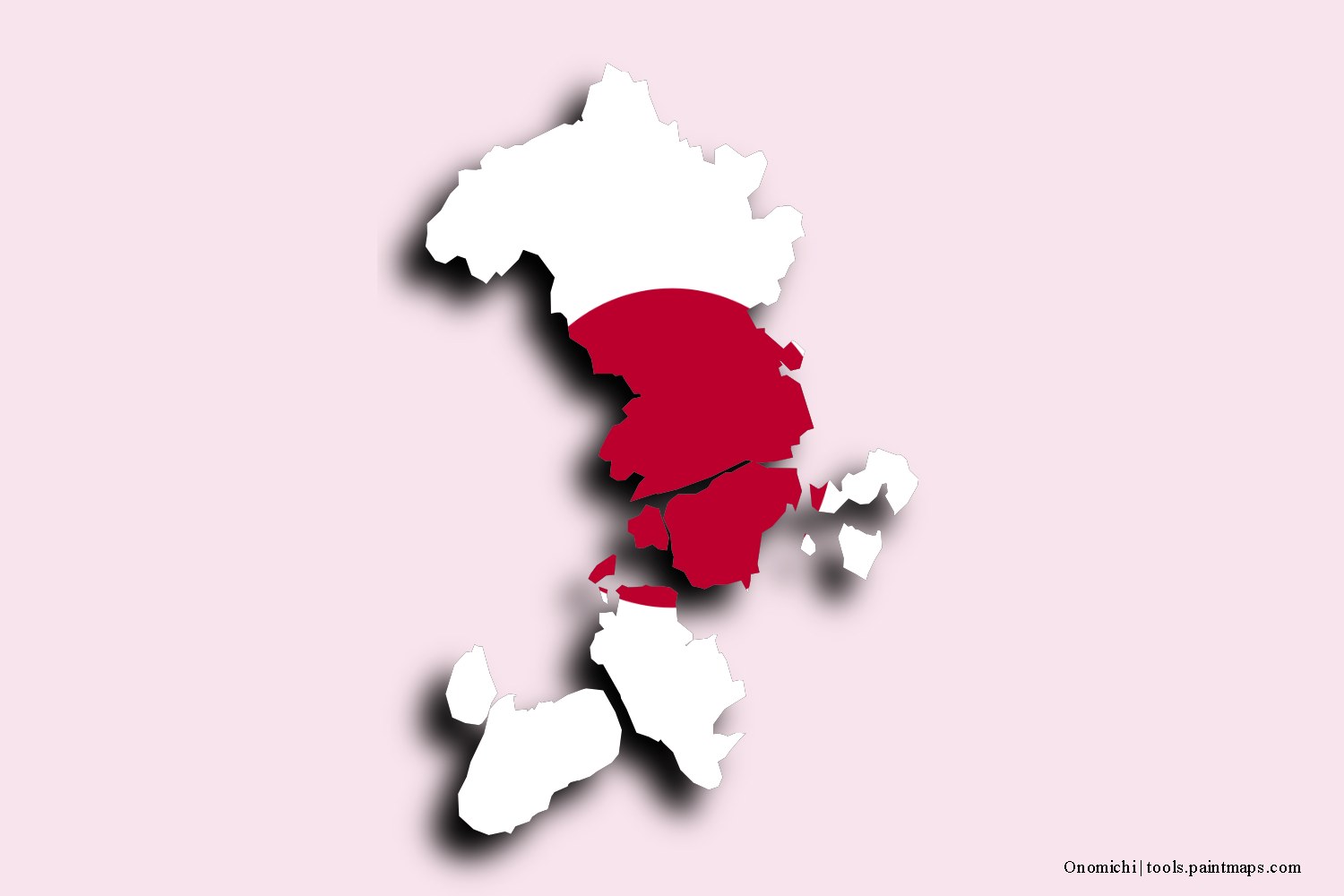 Mapa de la bandera de Onomichi con efecto de sombra 3D