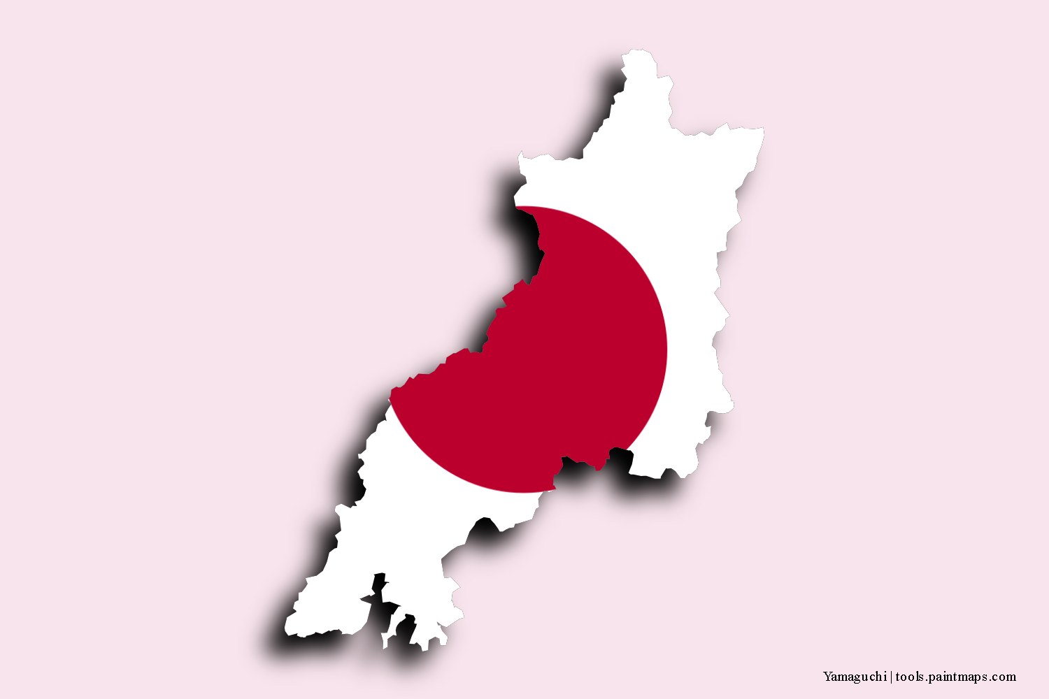 flag map of Yamaguchi with 3D shadow effect