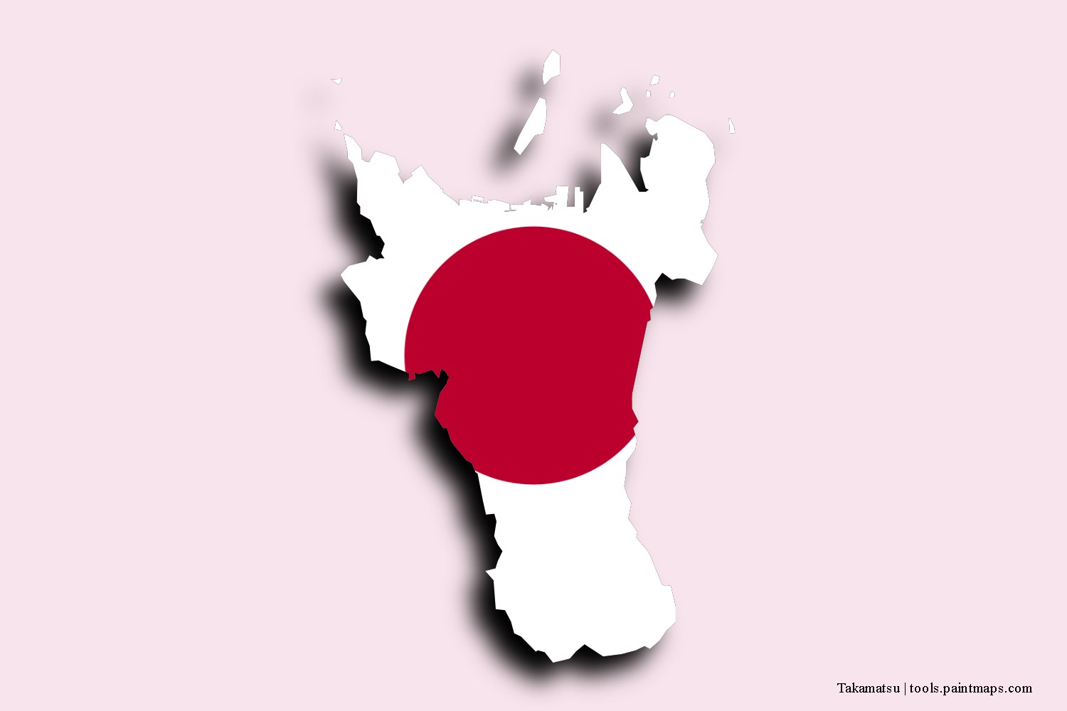 flag map of Takamatsu with 3D shadow effect