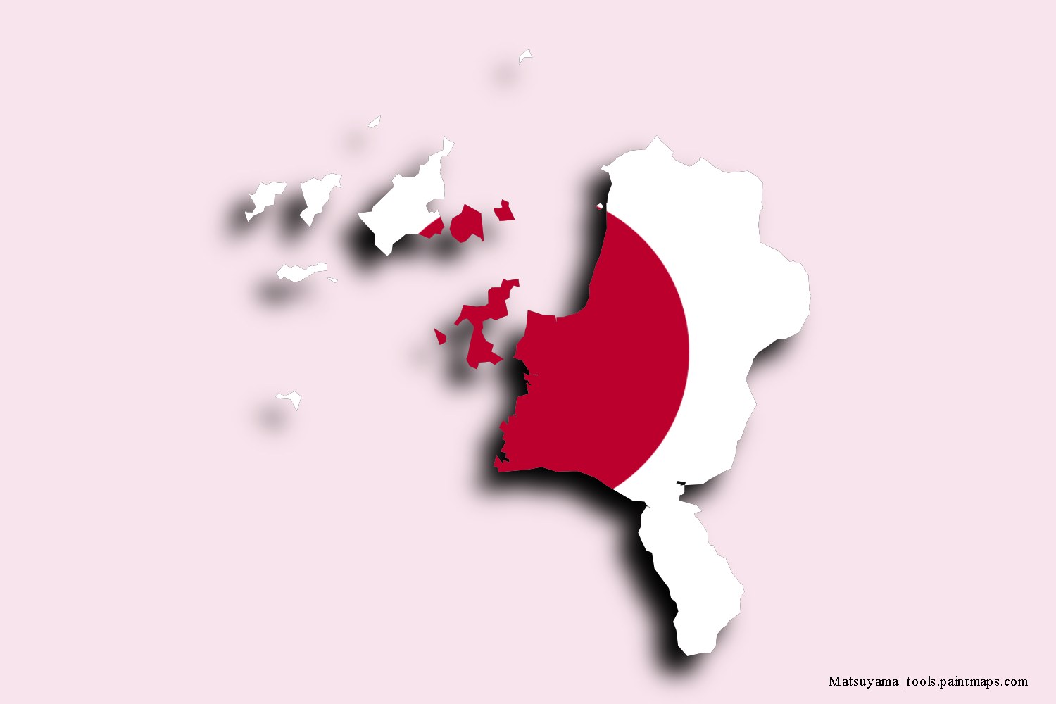 Mapa de la bandera de Matsuyama con efecto de sombra 3D