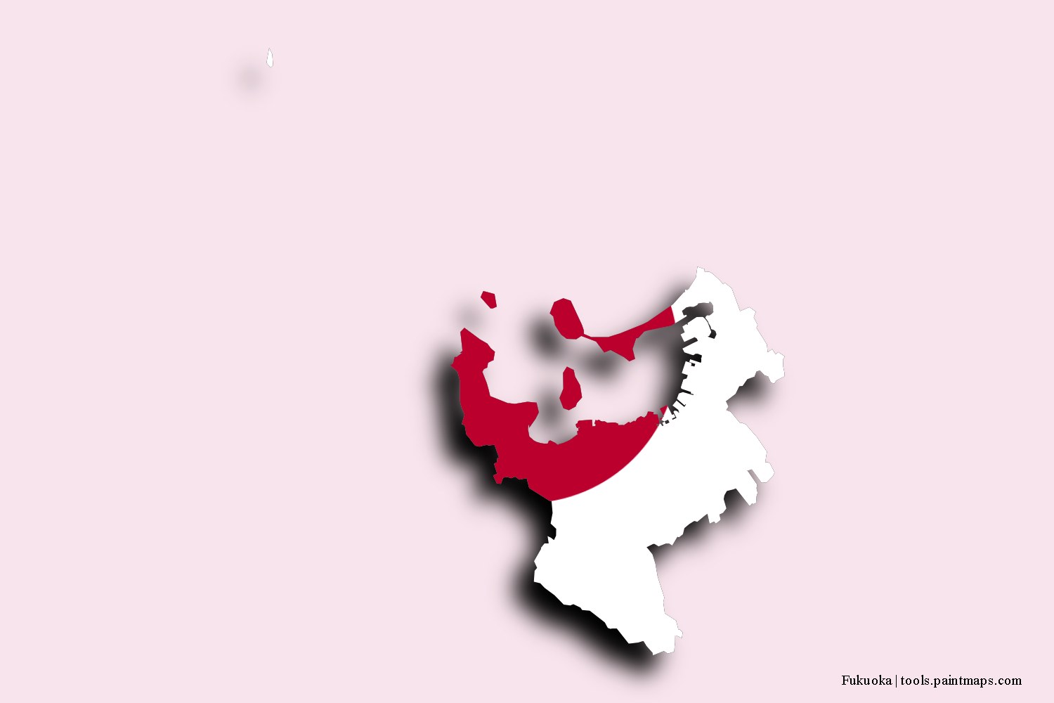 Mapa de la bandera de Fukuoka con efecto de sombra 3D