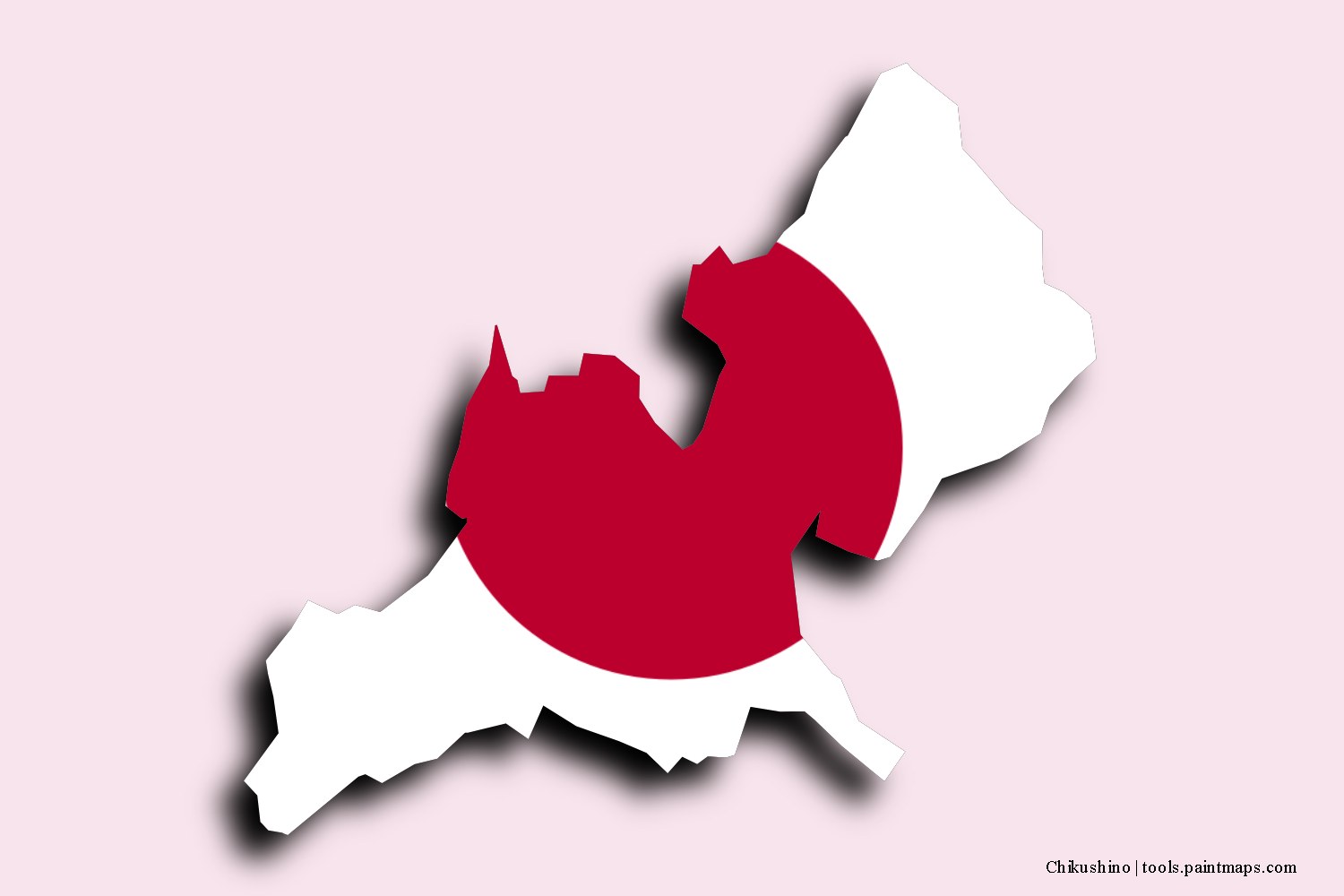 flag map of Chikushino with 3D shadow effect