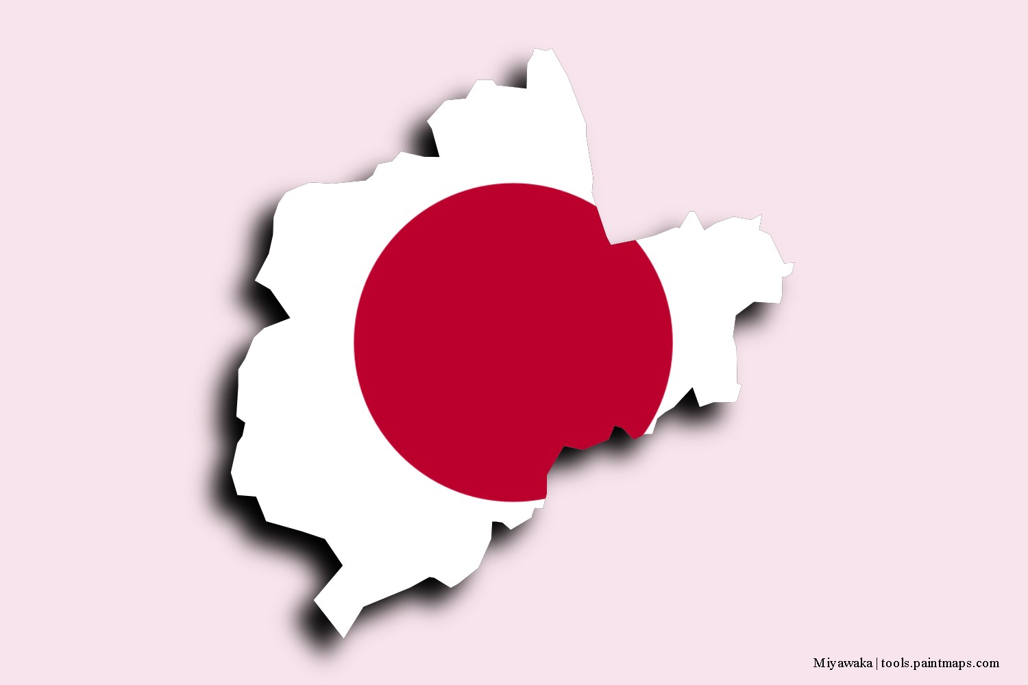 flag map of Miyawaka with 3D shadow effect