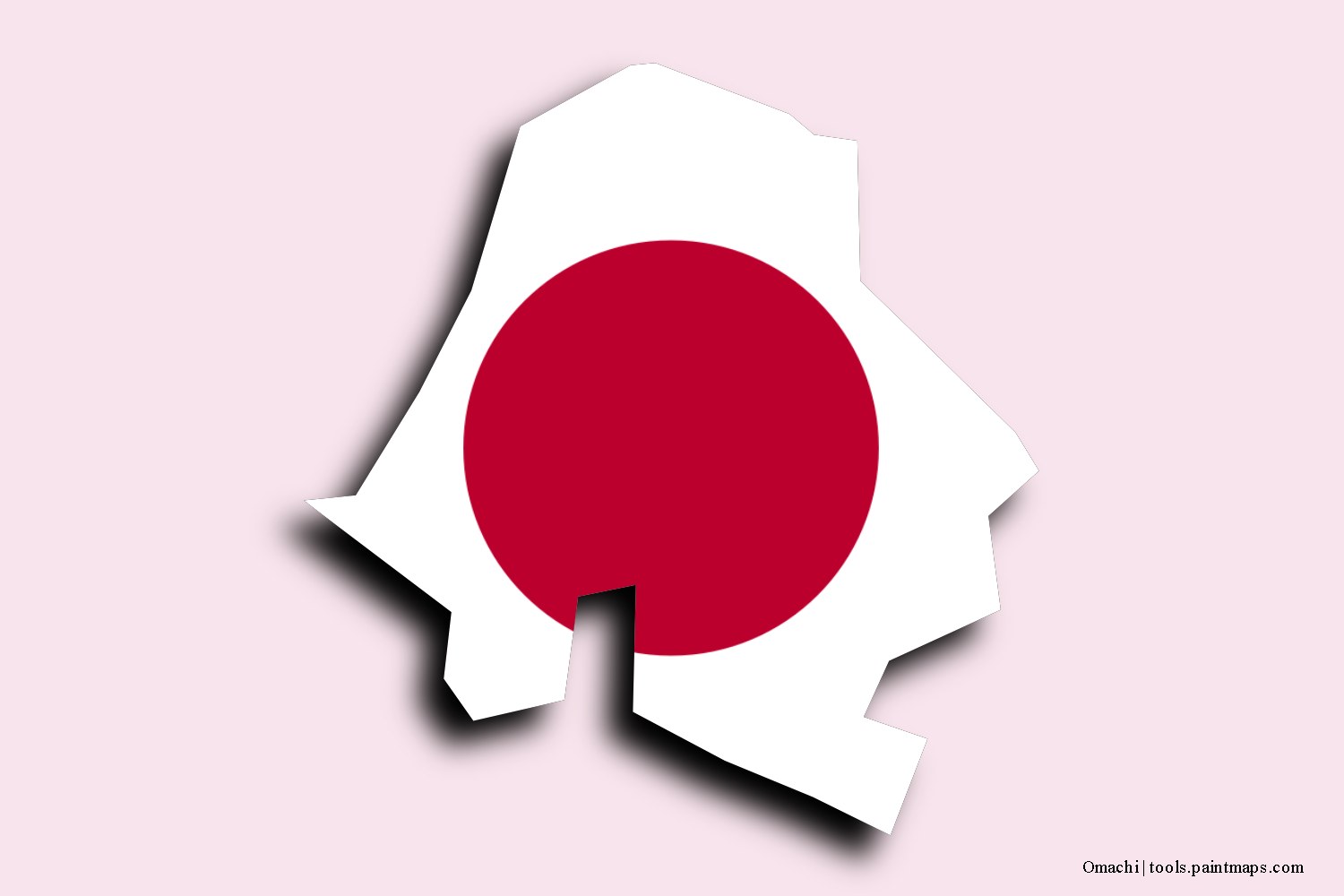 flag map of Omachi with 3D shadow effect