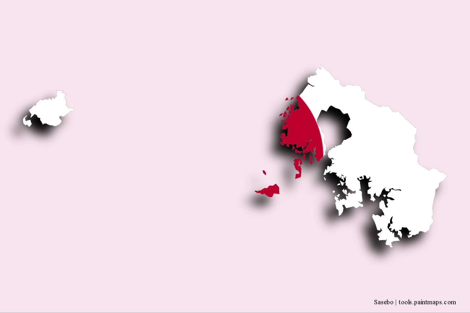 Mapa de la bandera de Sasebo con efecto de sombra 3D