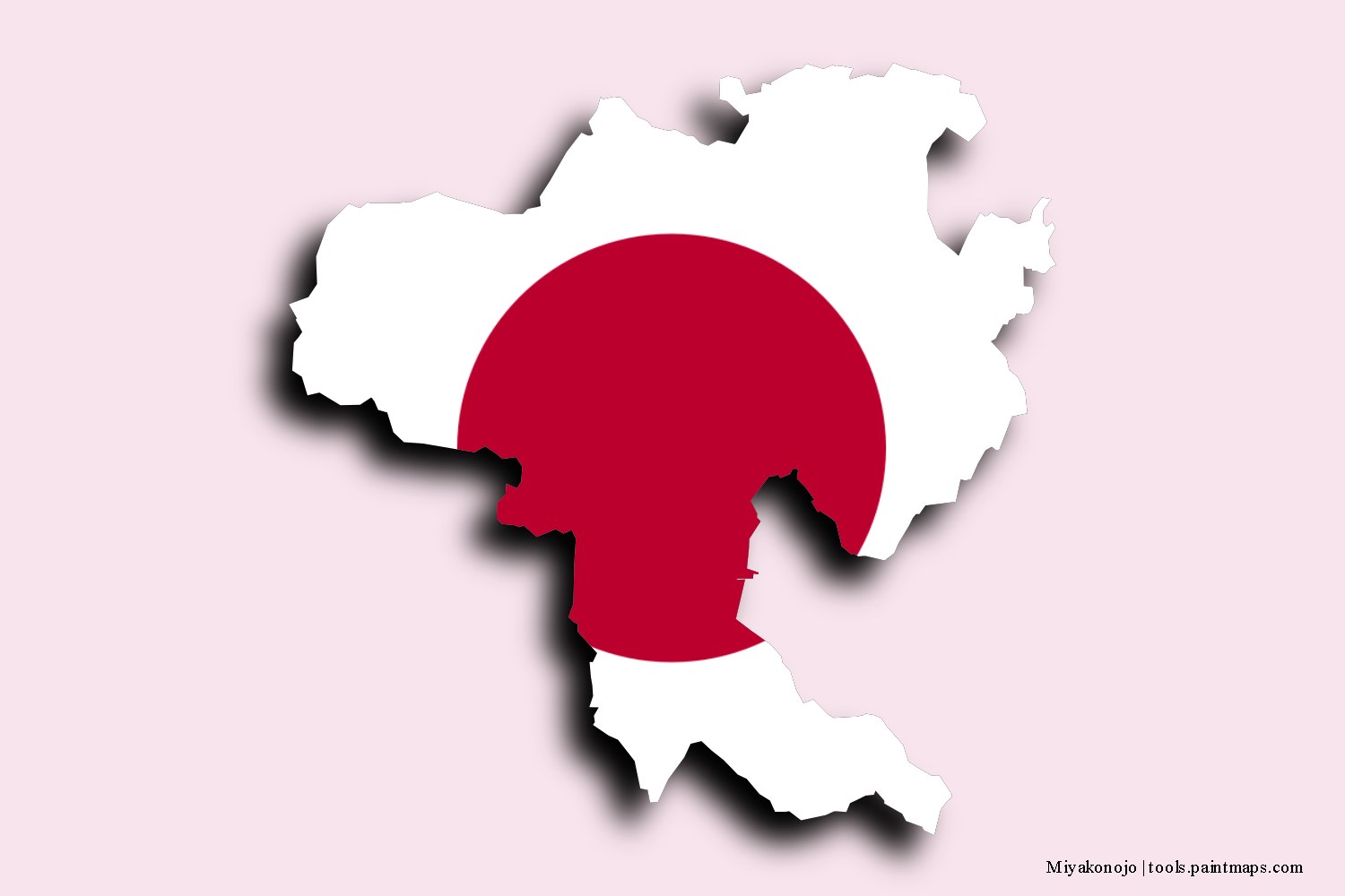 flag map of Miyakonojo with 3D shadow effect