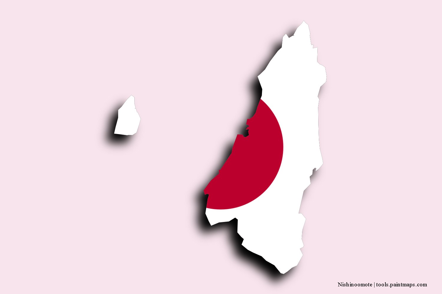 flag map of Nishinoomote with 3D shadow effect