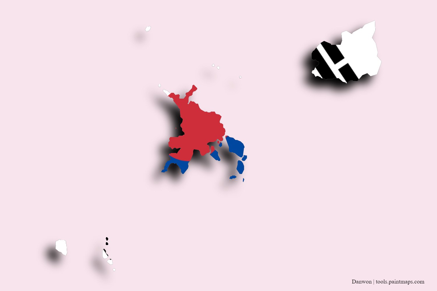 Mapa de la bandera de Danwon con efecto de sombra 3D