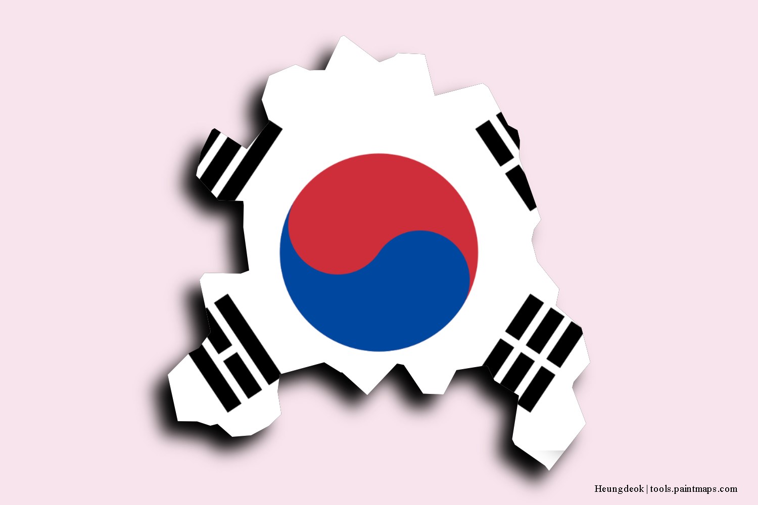 flag map of Heungdeok with 3D shadow effect