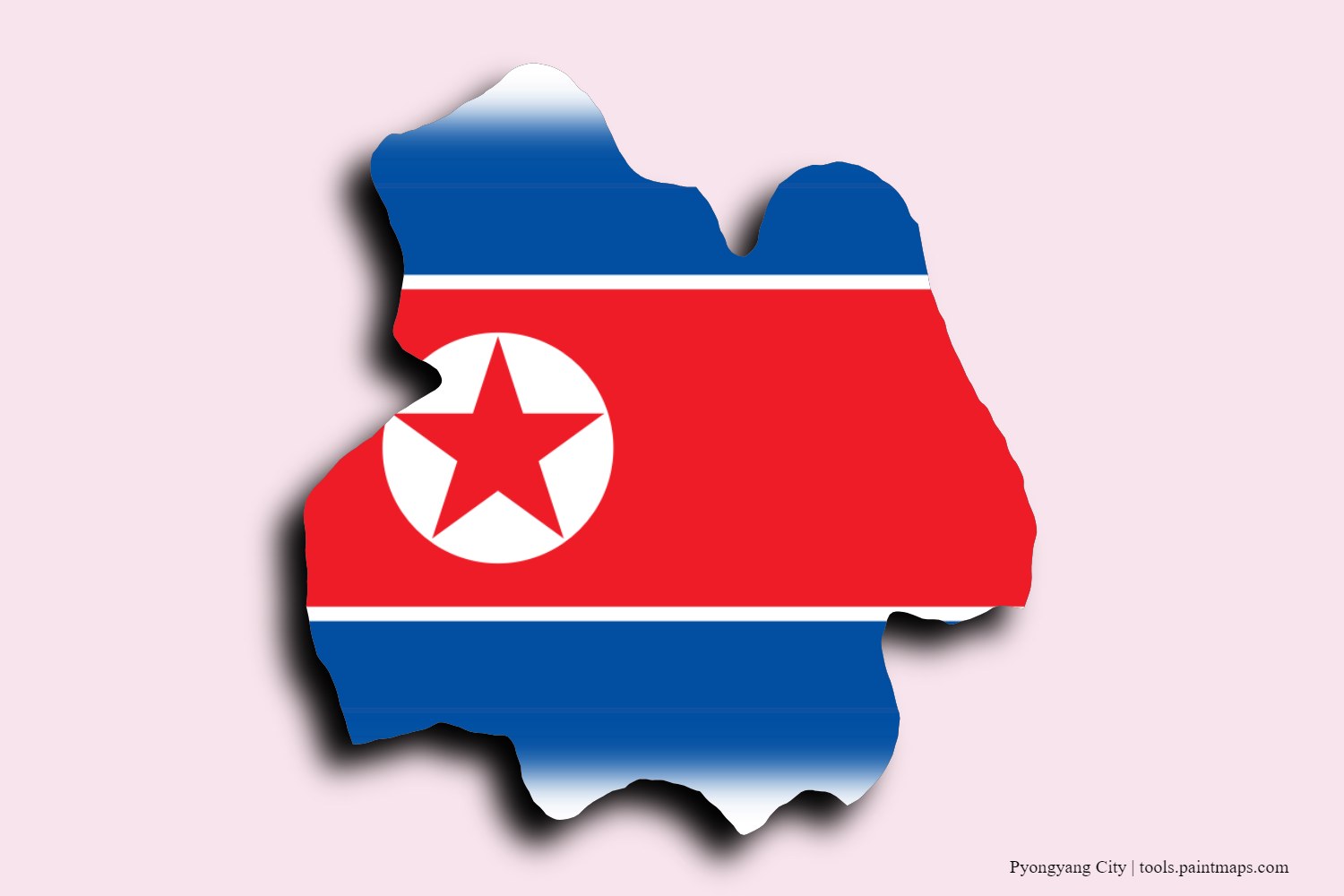 flag map of Pyongyang with 3D shadow effect