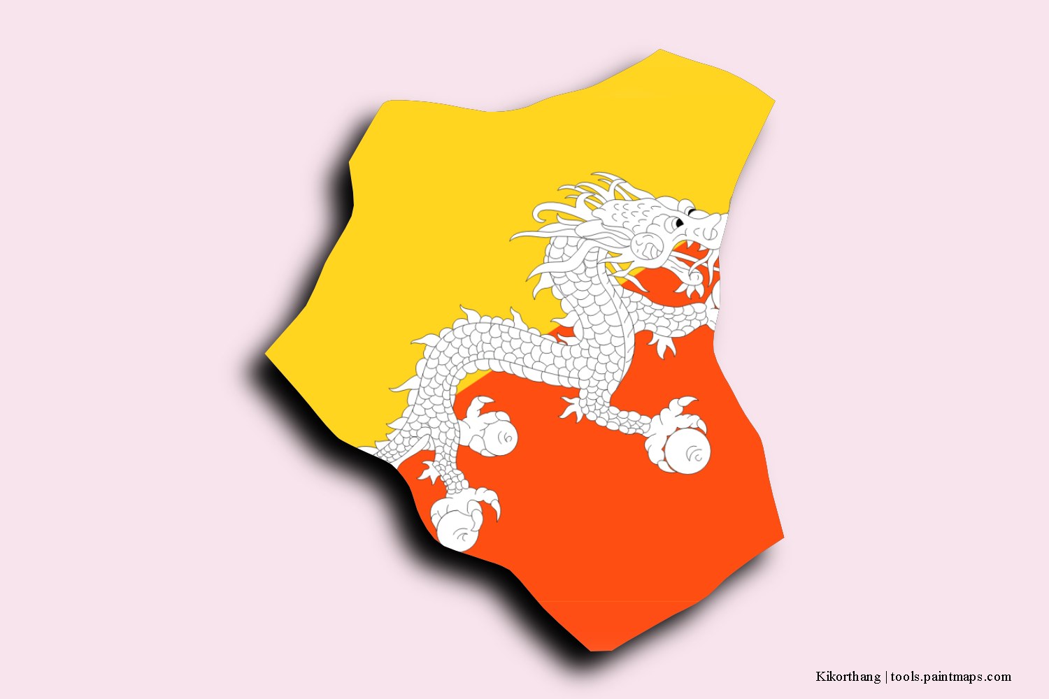 flag map of Kikhorthang with 3D shadow effect