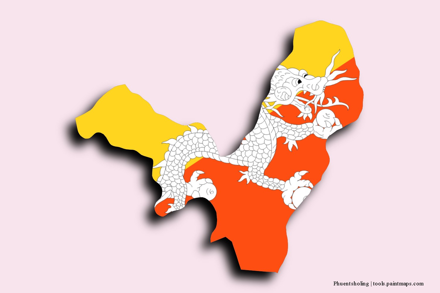 flag map of Phuentsholing with 3D shadow effect