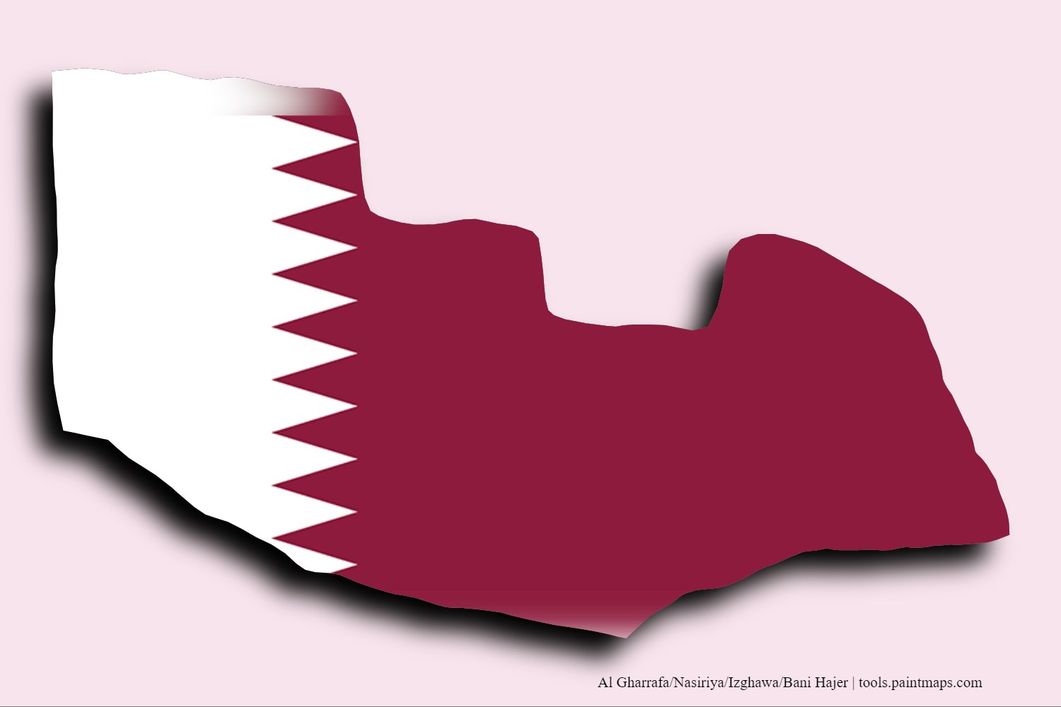 flag map of Al Gharrafa/Nasiriya/Izghawa/Bani Hajer with 3D shadow effect