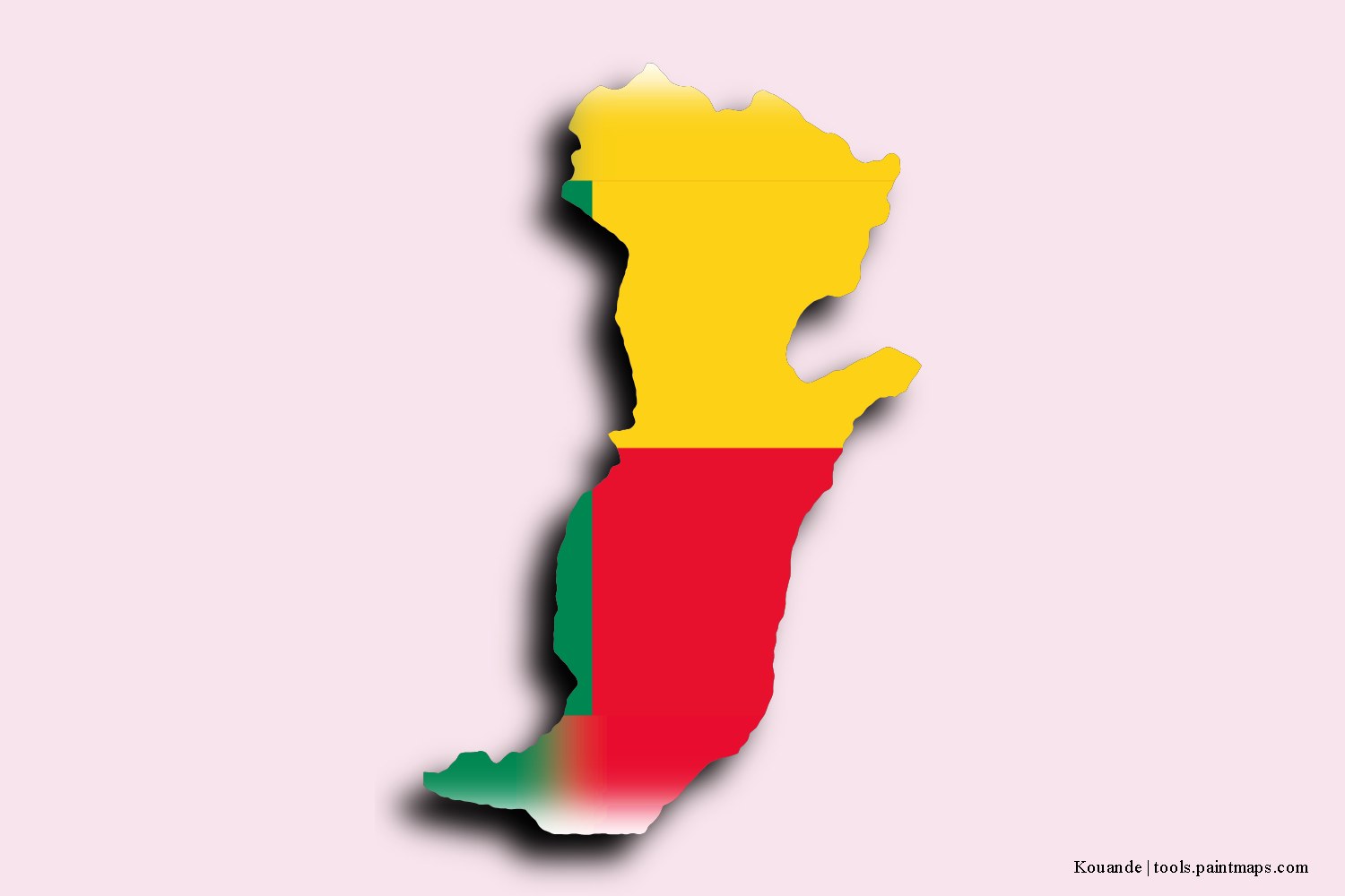 Mapa de la bandera de Kouande con efecto de sombra 3D